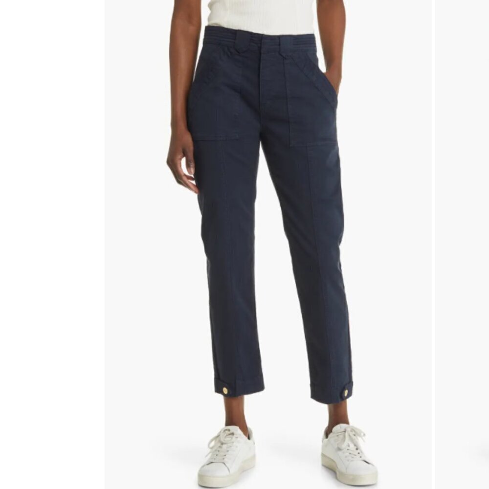 FRAME Laidback Trapunto Cotton Navy Cuff Utility Pants Straight Leg Size: 34